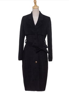Manteau col Turndown couleur unie moderne Wrap Long manteau des femmes avec ceinture