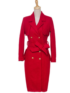 Trench-Coat Double Breasted femme retour Split manteau de couleur unie