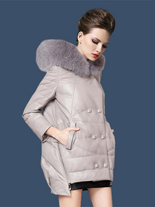 Femmes Down manteau fausse fourrure col fermeture à glissière détails luxueux manteau d’hiver