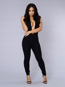 Body noir des femmes plongeant sans manches Lingerie Sexy