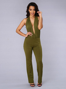 Green Jumpsuit féminin avec décolleté plongeant de Backless Halter