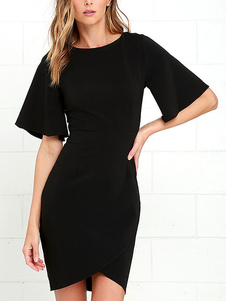 Robe Bodycon noire évasé manches lombes divisé robe fourreau pour femmes
