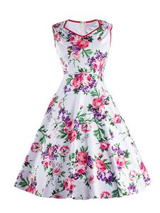 Vintage robe à capuche imprimé fleuri femmes drapé robe rétro