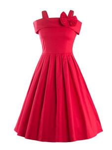 Sangle Bow robe Vintage rouge féminin robe rétro plissée