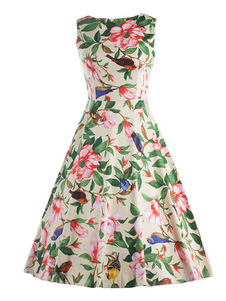 Robe Vintage Zipper impression Floral robe rétro femmes