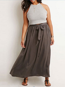 Jupe longue cravate taille occasionnels bas des femmes en brun/noir