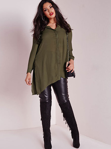 Chemisiers manches longues Design irrégulier Casual de vert de chasseur Chemises femme