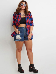 Rouge Plaided chemise manches longues bouton Boyfriend chemise femme