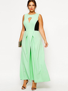 Surdimensionné Maxi robe découpe verte deux tons Plus longue robe de taille pour les femmes