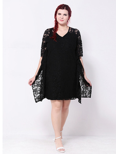 Robe dentelle noire robe féminine Batwing Short Sleeve