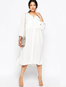 Robe blanche surdimensionné confortable robe lâche féminin manches longues