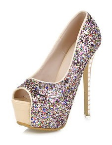 Peep de chaussures de mariée, soirée Stiletto Slip de mariage Sequin plateforme talons chaussures