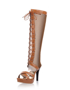 Gladiator sandale bottes plateforme mi-longues lacets talon haut Stiletto bottes pour dames