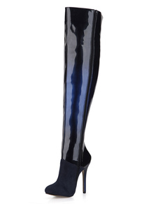 Hautes bottes pour dames de brevet cuir à talons hauts SCPT au-dessus du genou bottes