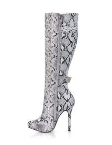 Bottes Python Print femmes boucles talon haut au-dessus du genou bottes