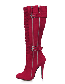 Round Toe talon haut Zipper Buckle Suede hiver bottes femmes bottes Knee High
