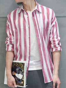 Chemise rouge à manches longues hommes rayures chemises