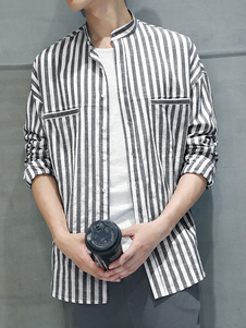 Collier de Stand hommes chemise noire manches longues rayures chemises