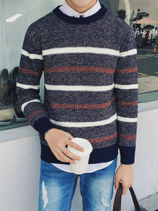 Pullover chandail manches longues hommes tour cou Stripes tricots