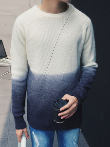 Noir chandail manches longues bicolore pull maille hommes