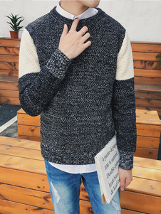 Chandail noir à manches longues couleur Block Pullover tricots hommes