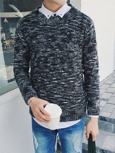 Chandail noir hommes autour de cou manches longues pull maille