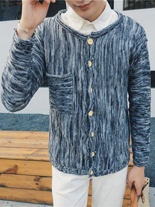 Manches longues Cardigan gris bouton poches hommes ouvrir avant tricots