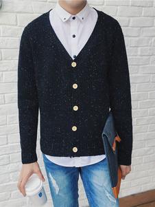 Noir Cardigan col v bouton manches longues maille hommes