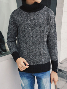 Manches longues col haut Pull homme gris Pullover