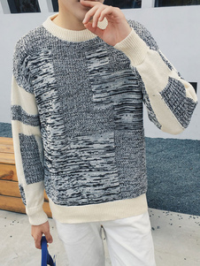 Chandail gris hommes autour de cou manches longues Color Block Pullover tricots