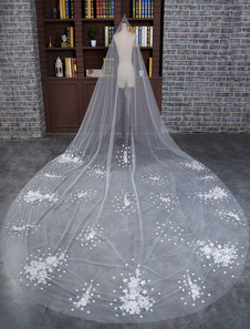 Cathédrale de mariage voile Tulle dentelle appliques moniste bord coupé 400cm voile nuptiale avec pe