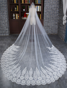 Cathédrale de mariage voile dentelle appliques strass Tulle couche 1 400cm voile nuptiale avec peign