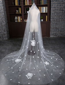 Cathédrale de mariage voile Tulle fleurs 2-Tier Cascade coupe bord Long Bridal Veil avec peigne