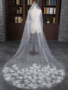 Chute de Tulle Ivoire dentelle moniste mariage voile coupe bord cathédrale voile nuptiale avec peign
