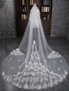 Dentelle mariage voile dualiste Ivoire chute coupe bord fleur Sequin mariée cathédrale voile avec pe