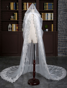 Moniste voile dentelle appliques bord Ivoire Drop Sequin mariée cathédrale voile de mariage avec pei