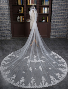 Mariage Ivoire voile cathédrale de dentelle appliques 1 couche Long voile de mariée avec peigne (300