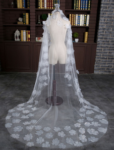 Mariage Ivoire voile moniste ovale bord Tulle perle fleur voile de mariée avec traîne cathédrale