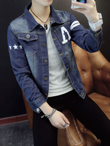 Denim Jacket Blue Stars Casual imprimé hommes Outwear Jacket