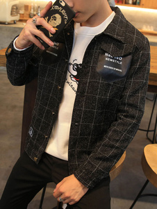 Manches longues bleu/noir/rouge Plaid vestes hommes col Turndown imprimé Outwear