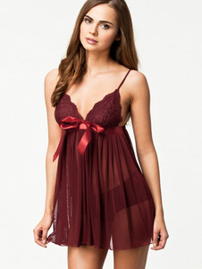 Thong et sexy Babydoll plissé arc Backless Tulle transparent Mini Slip robe