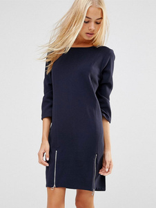 Femmes Chic demi-manchon bateau cou robe avec fermeture à glissière arrière