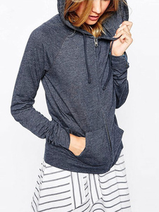 Gris Long Hoodie manches à capuche femmes Hooded Sweatshirt avec poches