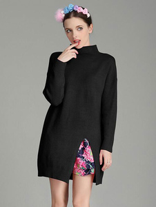 Chandails tricot des femmes col côté fente Floral imprimer Pullover chandails