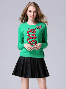 Serpent vert chandails tricot brodé papillon pull pulls pour femmes