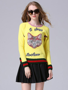 Blonde chandails tricot chat motif rayures Pullover chandails féminines Jeweled