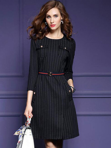 Robe Bodycon noire rayée Half Sleeve Slim Fit robe fourreau féminin