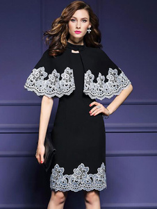 Robe fourreau dentelle noire robe Bodycon demi-manchon féminin avec Cap