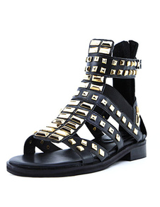 Gladiator noir chaussures cuir rivets boucle sandales femmes