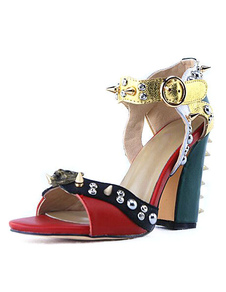 Santals de haut talon Spike Color Block la main Chunky chaussures femme